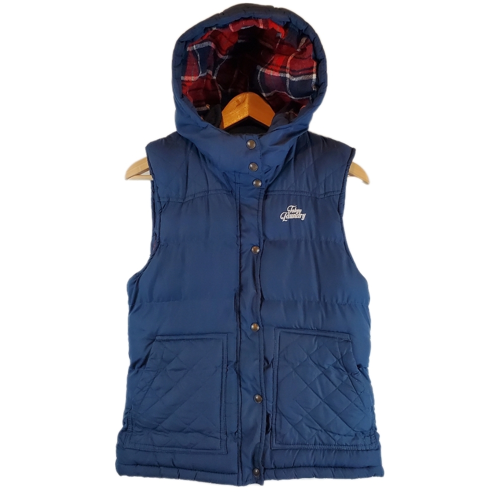 Tokyo Laundry Puffer Vest Size 12 Womens Hooded Plaid Flannel Liner Penelope